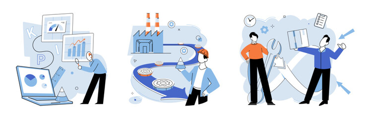 Business process. Vector illustration. Developing innovative strategies fosters continuous business improvement Improving business processes enhances overall operational efficiency Increasing