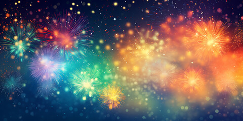 Fototapeta na wymiar Explosive Sky: Colorful Collage of Fireworks and Bokeh Lights