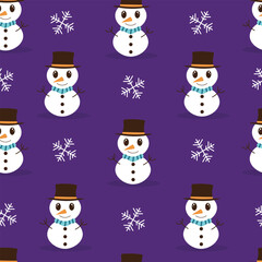 Christmas pattern with cute snowman in cartoon style. New Year vector seamless pattern in flat style