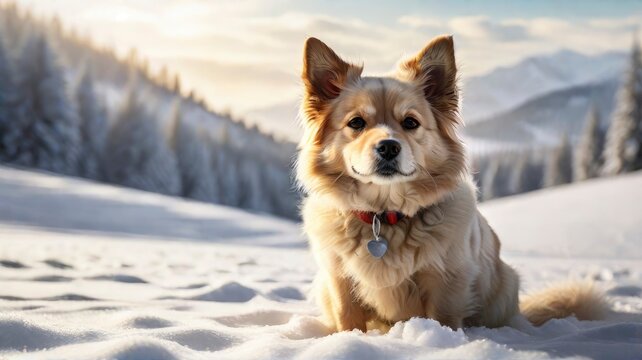 A Dog In A Snowcovered New Years , Background Images, Hd Illustrations