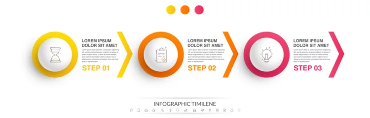 Foto op Plexiglas Business vector infographic design template. Circle timeline with icons and 3 three arrows or steps. Used for process diagram, presentations, workflow layout, info graph, banner, flow chart © evseev_tim
