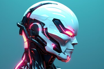 Cyborg head on neon colored background