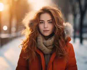  Young redhead at the winter street