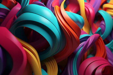 3d render of abstract background with colorful curved lines in motion.
