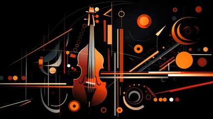 Abstract image of musical instruments on a black background. International Music Day Poster. 