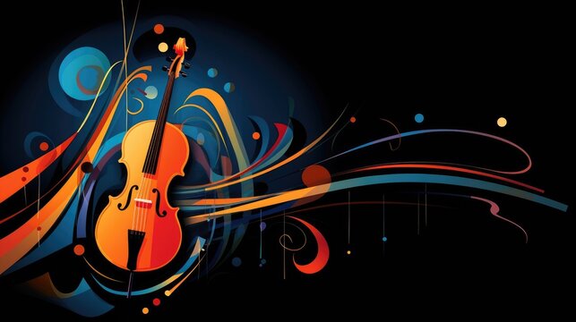 International Music Day Poster. Abstract image of musical instruments on a dark background