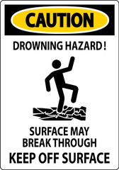 Warning Sign Drowning Hazard - Surface May Break Through, Keep Off Surface