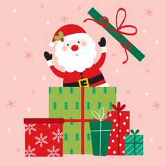 santa claus with gift boxes greeting card