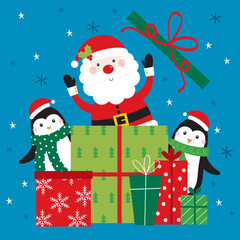 christmas card with santa claus and penguin design