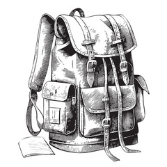 Vintage backpack sketch hand drawn in doodle style illustration