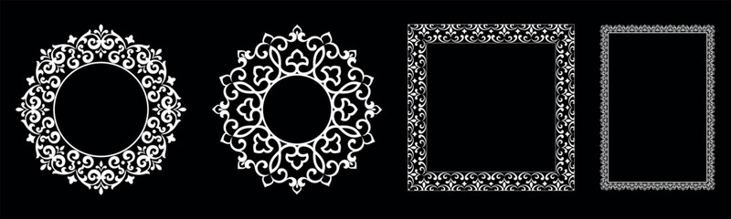Set of decorative frames Elegant vector element for design in Eastern style, place for text. Floral black and white borders. Lace illustration for invitations and greeting cards.