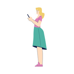Happy Woman Character Standing with Smartphone Vector Illustration