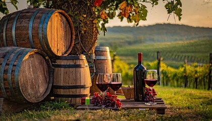 wine vineyard in the background - obrazy, fototapety, plakaty