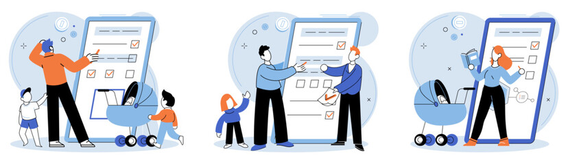 Fototapeta premium Child benefit. Vector illustration. The child benefit program acts as aid in supporting families with financial assistance Access to child benefits helps families give their children necessary