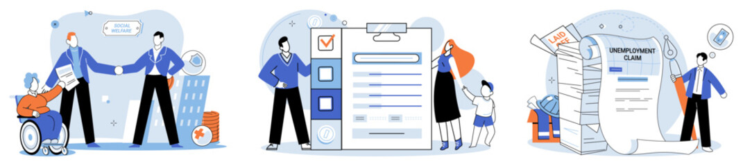 Social insurance. Vector illustration. Social insurance provides safety net for individuals in times need Insurance policies are designed to protect individuals and their assets