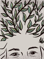 Floral composition with feminine face