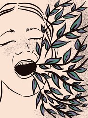 Floral composition with feminine face