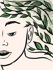 Floral composition with feminine face