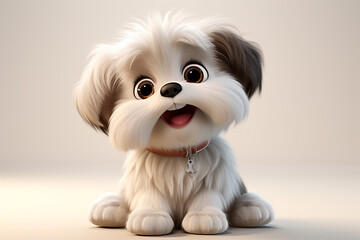 Obraz premium Shih Tzu Dog on a white background. Adorable 3D cartoon animal portrait.