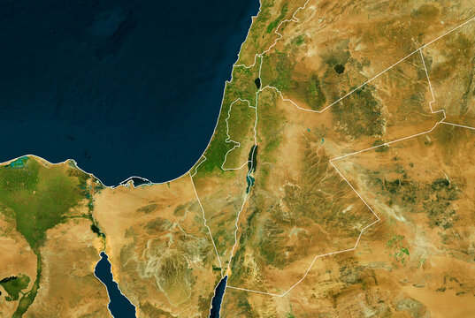 Gaza, Palestine - Map of the Gaza Strip, satellite view, top view, border recolored, Close up, edited