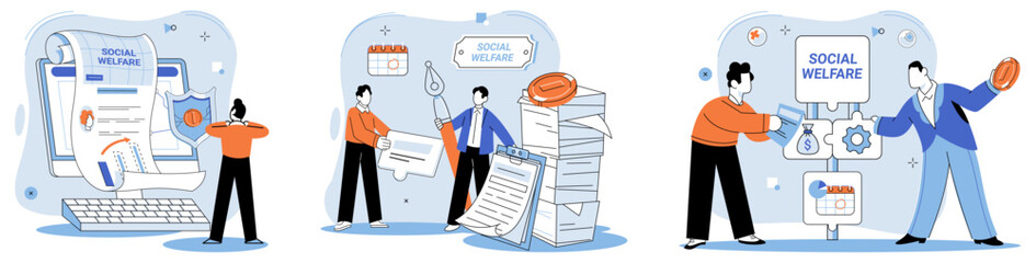 Social welfare. Vector illustration. Community unity is strengthened through collaborative social welfare projects Voluntary contributions to social welfare programs demonstrate compassion and empathy