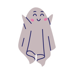 Cute Ghost Character Smiling as Flying Poltergeist Creature Vector Illustration