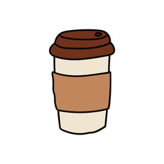 Hand-drawn cartoon doodle coffee cup on white background.