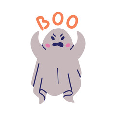 Cute Ghost Character as Flying Poltergeist Creature Say Boo Vector Illustration