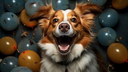 Fototapeta na wymiar A Dog In A New Years Photo Booth Playful Props, Background Images, Hd Illustrations