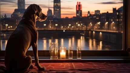 A Dog Looking Out At The New Years Cityscape, Background Images, Hd Illustrations