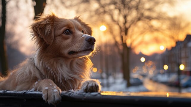 A Dog In A Snow-Covered New Years Landscape Snowy , Background Images, Hd Illustrations