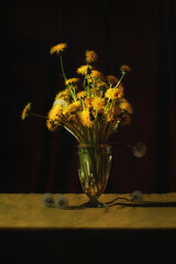still life with dandelions