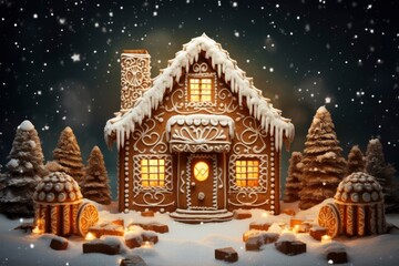 A Festive Winter Wonderland with a Charming Gingerbread House Created With Generative AI Technology