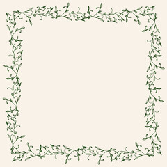Vector square frame with twigs and leaves. Eco vintage frame made of plant leaves with empty space.