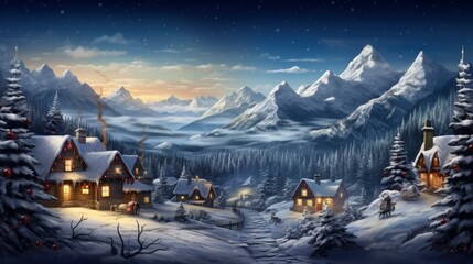 christmas background for of Mountain Christmas a Holiday cheer - obrazy, fototapety, plakaty