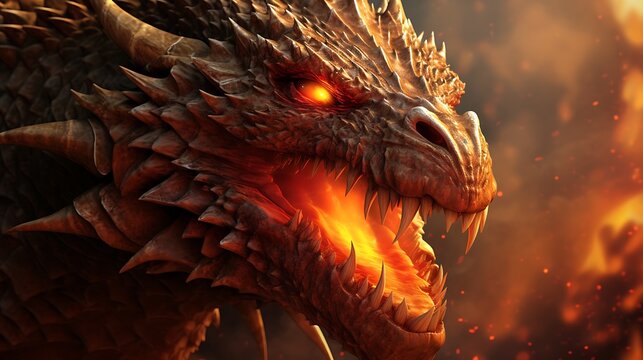 Fantasy images - Fire-breathing dragon: “fire-breathing dragon with golden scales and ruby eyes