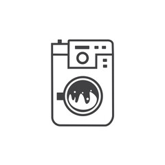 Washing machine icon, flat style line art black and white. Clothes dryer, washer or Laundry logotype Vector design on white background.