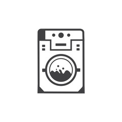 Washing machine icon, flat style line art black and white. Clothes dryer, washer or Laundry logotype Vector design template.