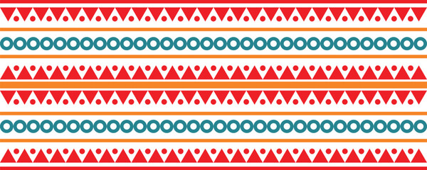 Abstract bright colorful pattern banner design template with tribal aztec style ornament. Ethnic background collection. Ethnic border style seamless pattern. Tribal mexico or african print design art. - obrazy, fototapety, plakaty