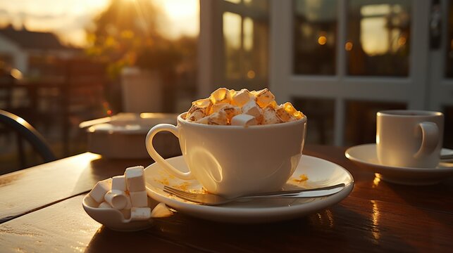 A Morning Cup Of Hot Cocoa With Marshmallows, Background Images, Hd Illustrations