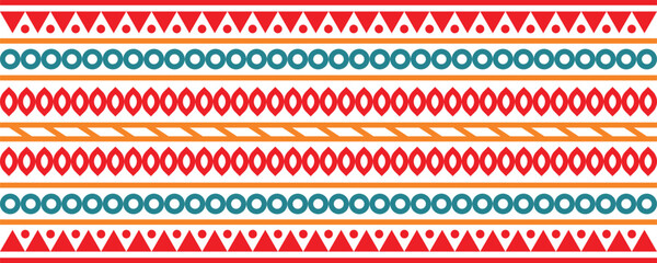 Abstract bright colorful pattern banner design template with tribal aztec style ornament. Ethnic background collection. Ethnic border style seamless pattern. Tribal mexico or african print design art.