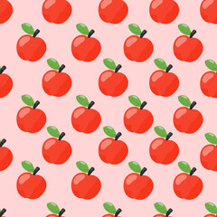 red apples seamless pattern on red background vector, illustration.