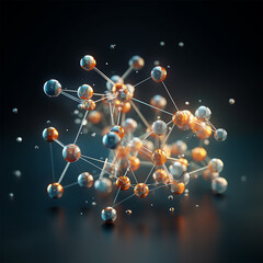 Obraz na płótnie Canvas 3d render of a molecule. Illustration for chemistry and physics poster. Molecular atomic structure. atom connections toy, chemistry magazine cover, scientific research concept. Spherical particles.
