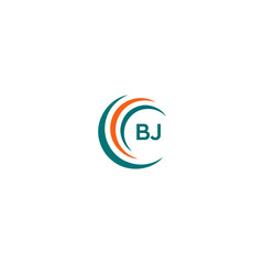 BJ B J letter logo design. Initial letter BJ linked circle uppercase monogram logo blue  and white. BJ logo, B J design. BJ, B J