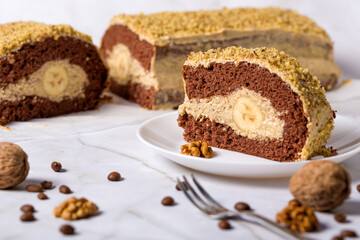 Chocolate roll with banana