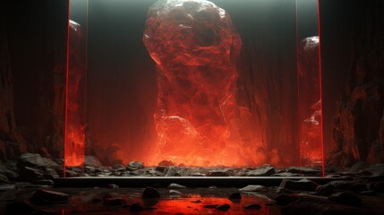 A fiery force of nature, a rock ablaze with red light, illuminating the wildness within