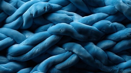 Obraz premium A cascading chain of cobalt threads adorns the soft canvas of a tranquil blue blanket, evoking a sense of endless possibilities and boundless imagination