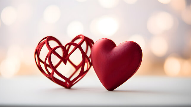 Detalles de amor: la esencia de San Valentín dos corazones unidos uno solido y uno lineal en color rojo