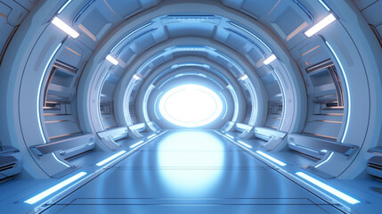 Futuristic tunnel with light, Spaceship corridor. interior view. Future background. generative ai