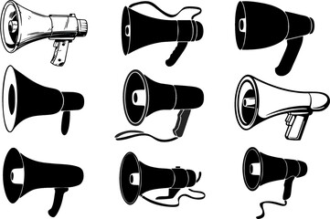 Megaphone icons set. Loudspeaker and megaphone icon for banner,flyer, and poster. Business marketing symbol for business promotion offers and announcement. eps 10.